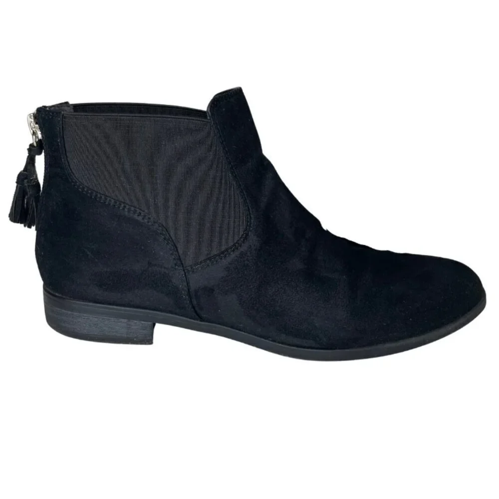 Dr. Scholl's Black Tassel Back Suede Ankle Boots Goth Corporate Core 7.5